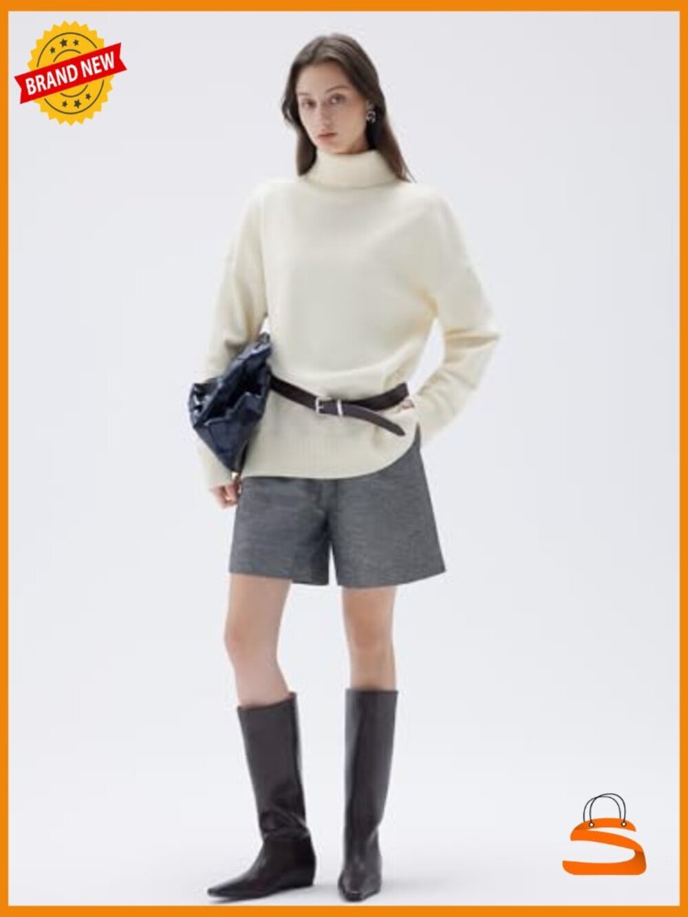 Oversized Cashmere Blend Turtleneck Pullover Sweater Long Sleeve Knit - Picture 5 of 6